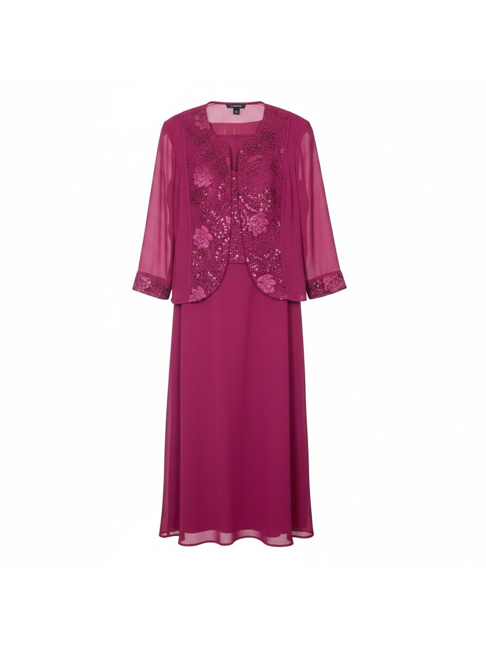 NWT Le Bos 2-Piece Jacket Dress Set Plum Magenta Embroidered Formal Maxi 14P